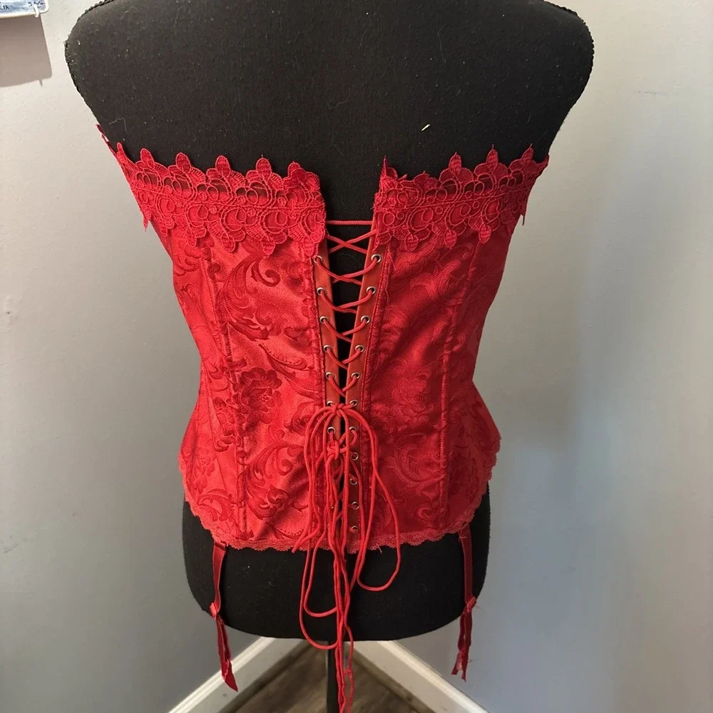 Fredericks Of‎ Hollywood Dream Corset Size 42 Lace Up Cincher Red Burlesque